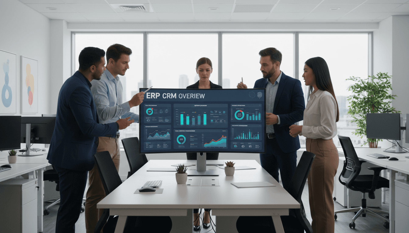 Business team working with ERP and CRM software dashboard